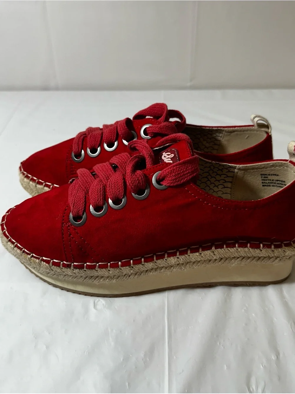 Sugar‎ Red Suede Espadrille Lace-Up Sneakers Size 7.5